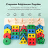 A set of five wooden geometry puzzles for toddlers showing shapes and numbers from one to five.