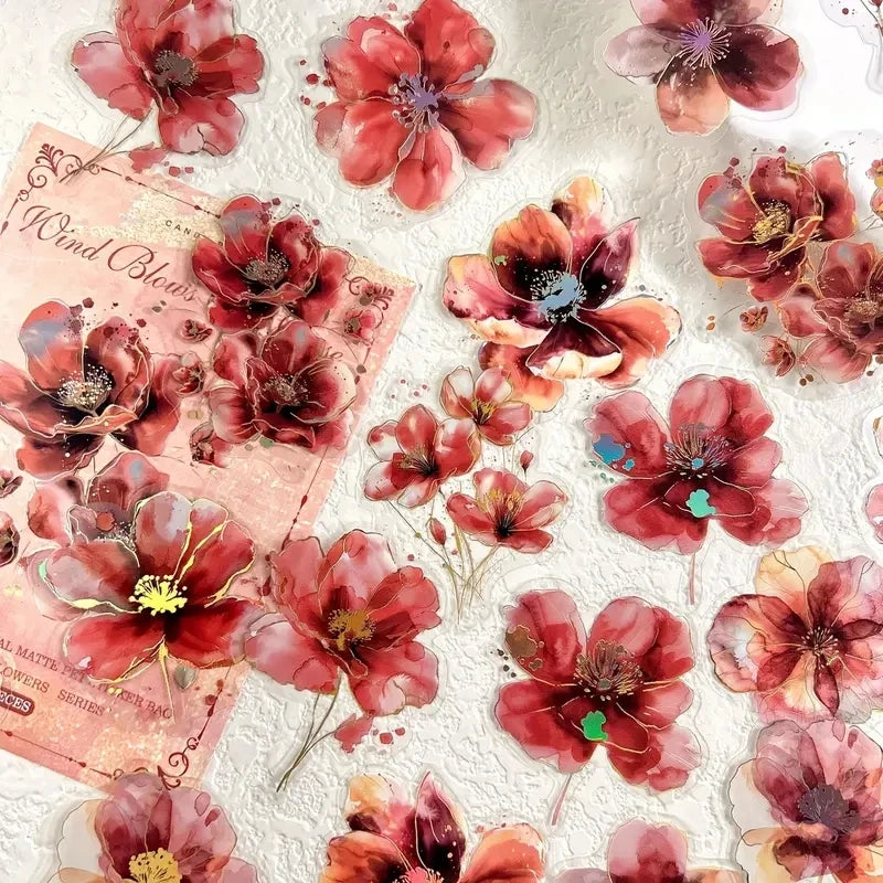 Red and pink floral hot stamp stickers for journaling and scrapbooking