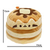 An anime-inspired plush cat doll with brown and cream fur, featuring large ears and a decorative top.