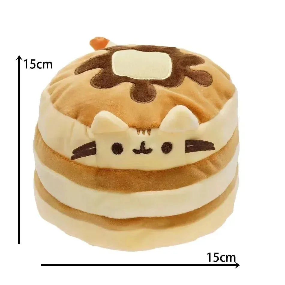 An anime-inspired plush cat doll with brown and cream fur, featuring large ears and a decorative top.