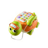 A green musical crawling turtle toy with a phone attached, designed for babies.