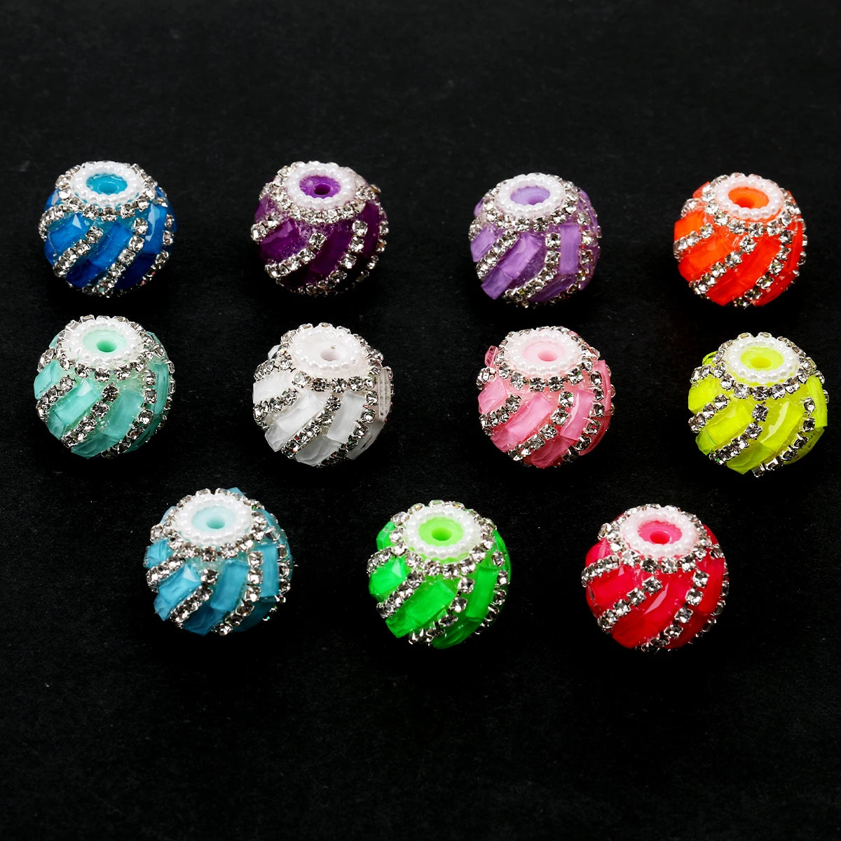 Striped Rhinestone Acrylic Beads for DIY Jewelry Making