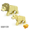 A set of three yellow lion building blocks for kids and collectors.