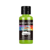 A green bottle of acrylic paint with a black cap and a label reading Grass green.