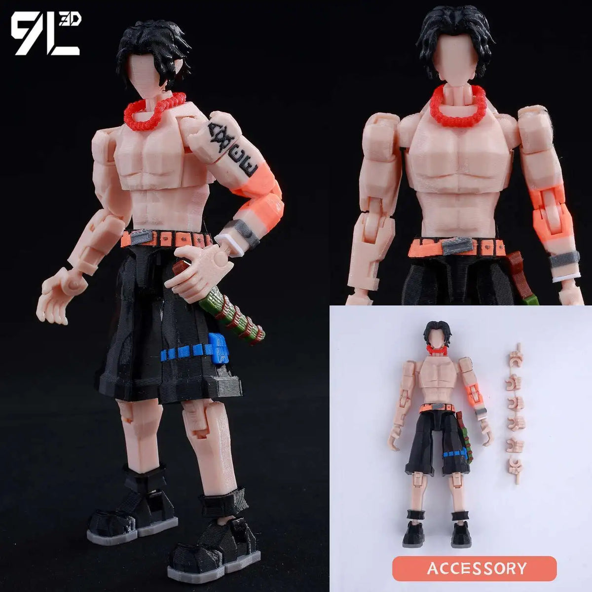 A fully articulated 14cm action figure of Yuji Itadori from Jujutsu Kaisen, featuring pink skin and black clothing.