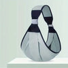 A gray and black adjustable cotton ring sling baby carrier displayed on a white surface.