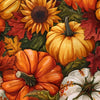 Vibrant autumn scene featuring various pumpkins and colorful fall leaves for a diamond painting kit.