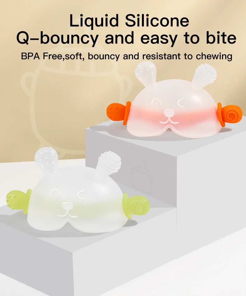 Bunny Silicone Teething Toy with Hidden Handle