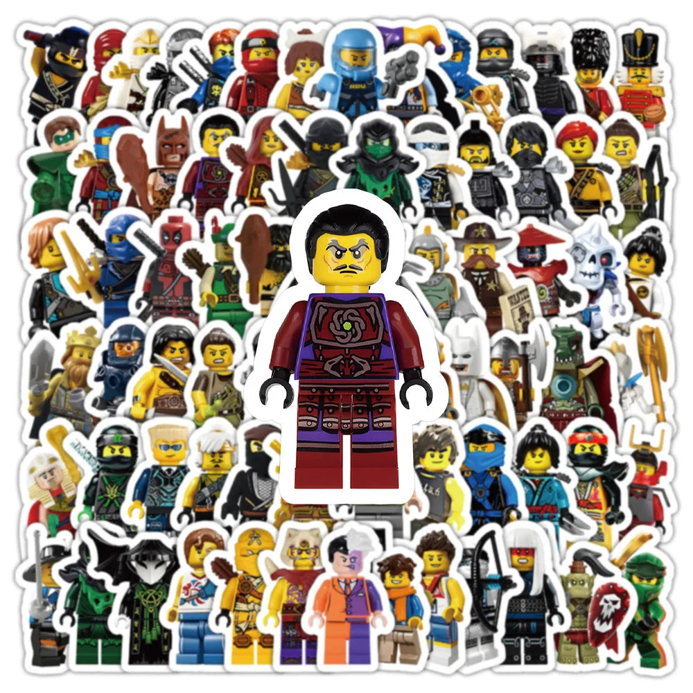 A collection of cartoon ninja stickers featuring various characters and designs.