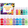 A collection of solid colors pigment bottles including red, pink, orange, yellow, blue, green, and black for crafting.