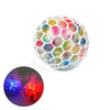 A close-up view of a sphere filled with colorful water beads used as a sensory fidget toy.
