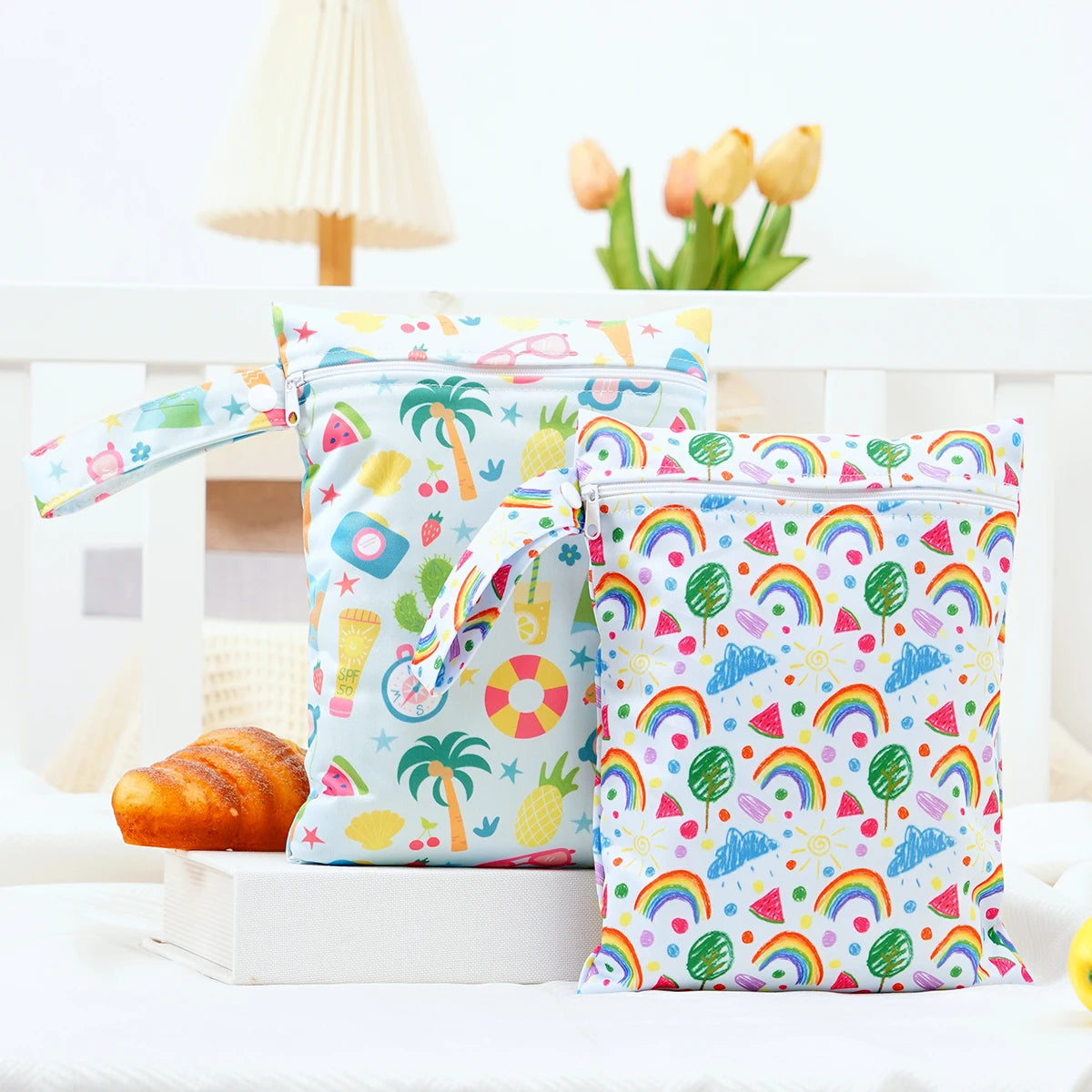 2-Pack Waterproof Wet/Dry Bags for Diapers & Baby Essentials