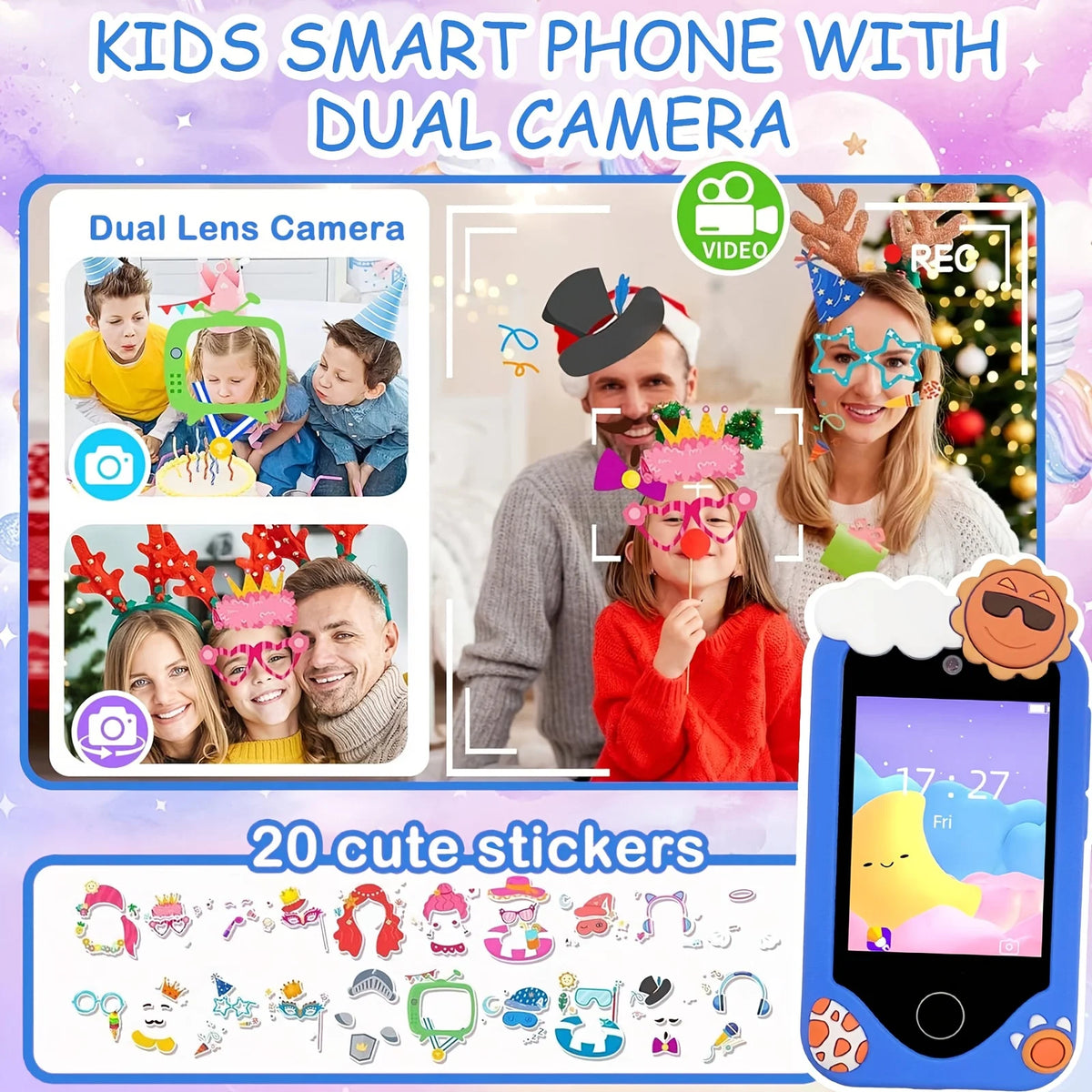 Kids' Smart Phone Toy with Dual Camera and 28 Learning Games