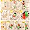 Ten steps demonstrating how to play a wooden strategy chess game for brain training with colored pieces.