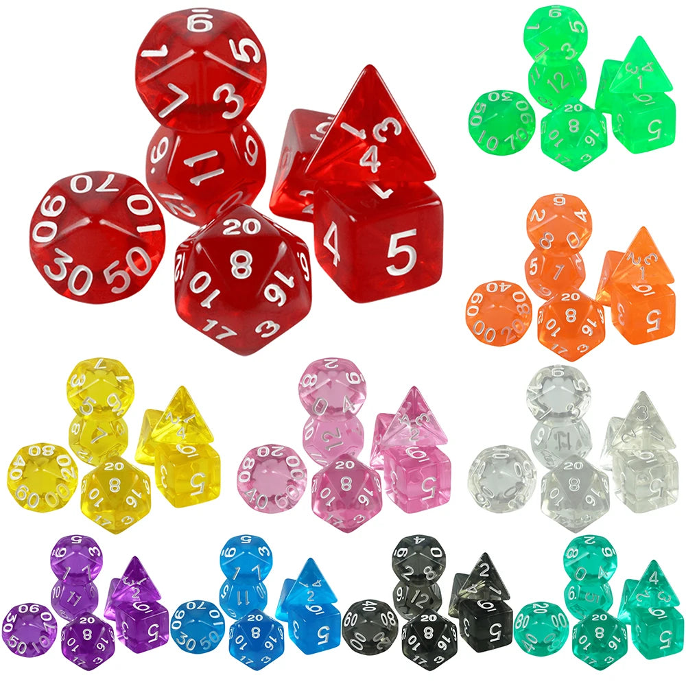 Crystal Clear Polyhedral Dice Set for Tabletop RPGs