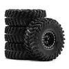 كومة من إطارات العجلات المعدنية السوداء ذات القفل للزحف الآلي (RC crawlers).