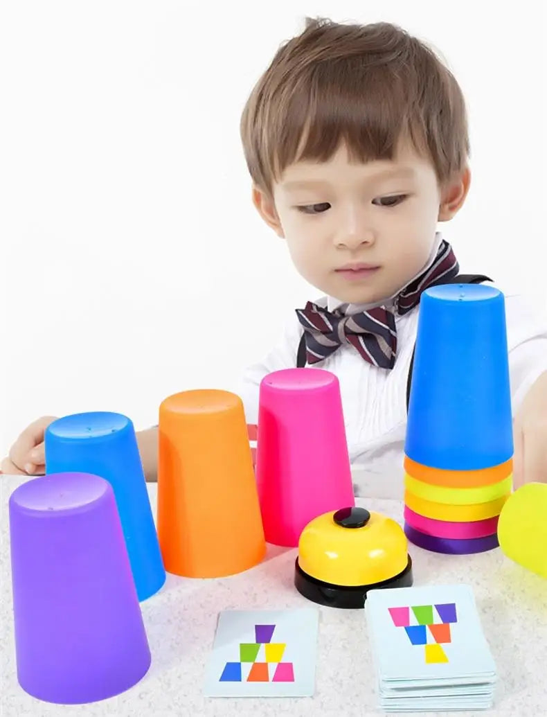 Montessori Stacking Cup Game with Color Cards