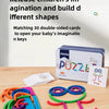 A set of colorful wooden double-sided cards and puzzle pieces for children's imagination and shape building.