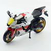 A white and red Yamaha YZF-R1M 1:12 scale diecast motorcycle model shown from the side.
