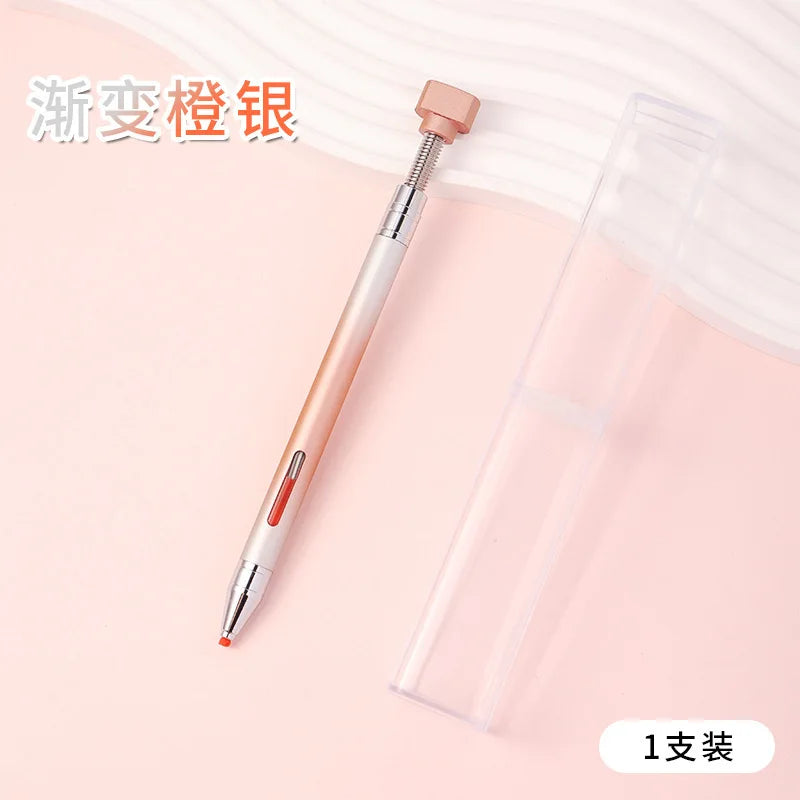 A pink gradient rotating dotting pen is shown next to its clear storage case.