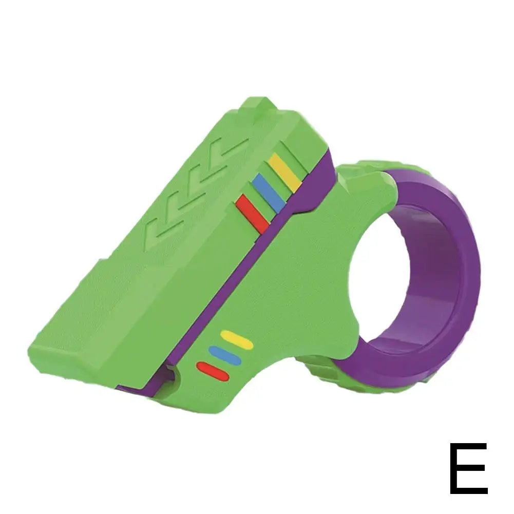 A bright green 3D printed rotary finger slider fidget toy with a purple ring.