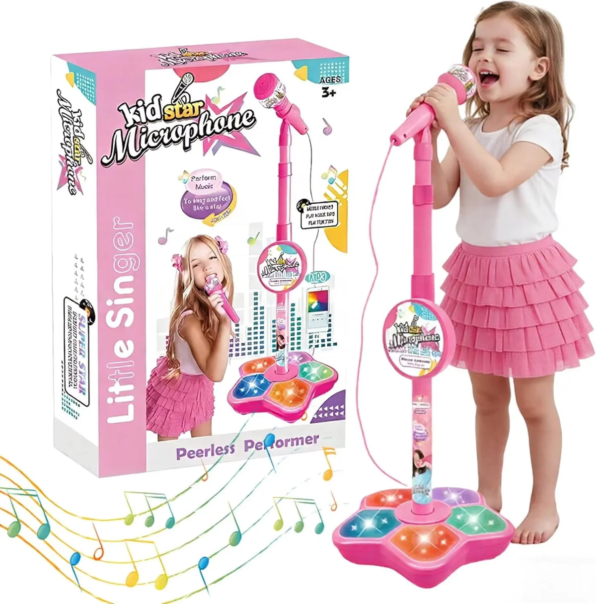 Kids Karaoke Microphone Stand Set with Party Lights