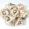 Handmade Resin D&D Dice Set – 7 Polyhedral Dice with Floral Design