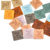 A collection of 20 colorful embossed leather labels with the text Made with Love for sewing and crafts.