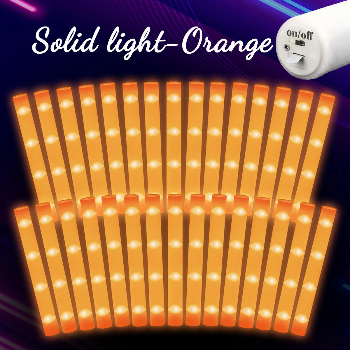 A set of solid light orange LED foam glow sticks arranged in a fan shape.