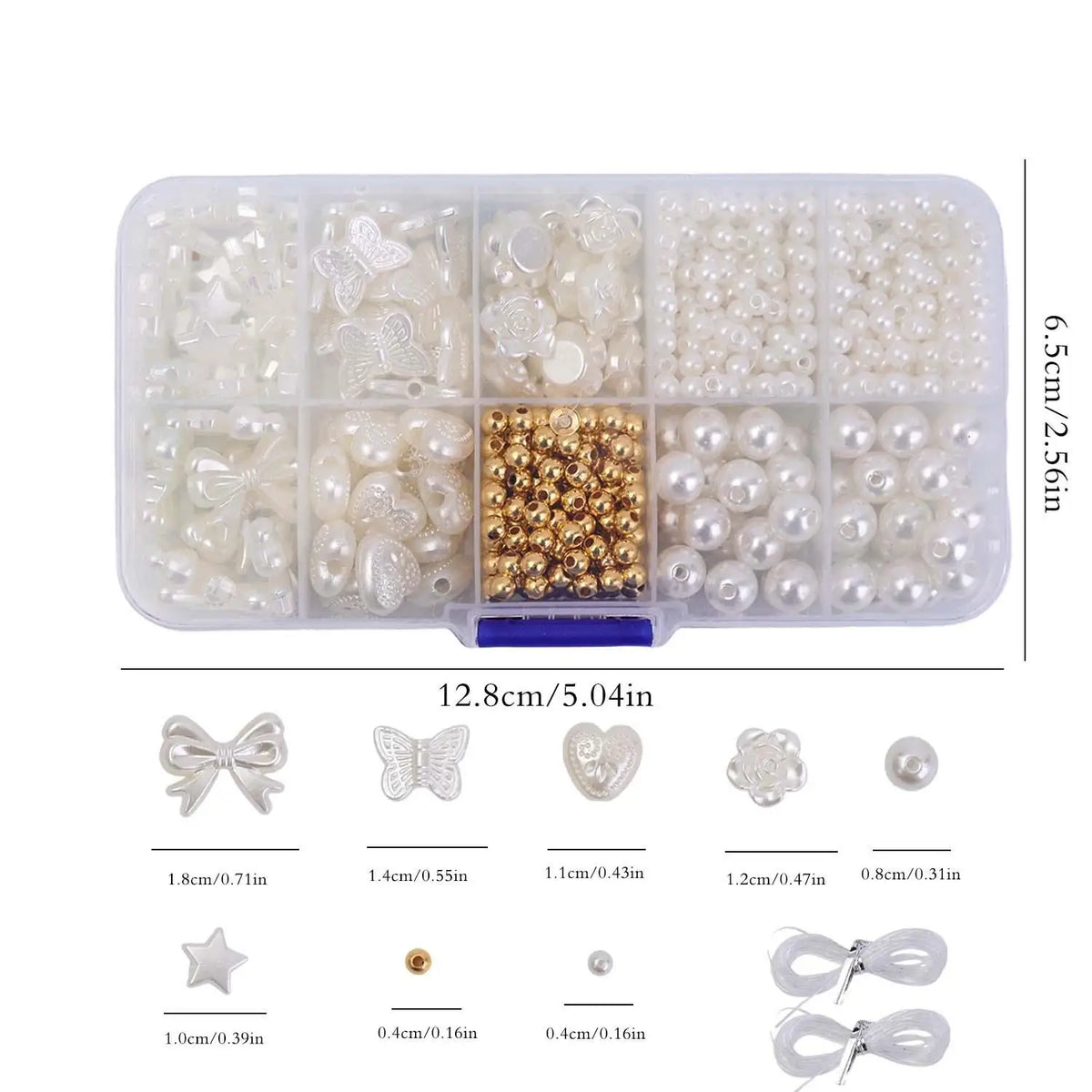 A clear plastic kit containing assorted pearl beads and various silver-toned accessories for crafting.
