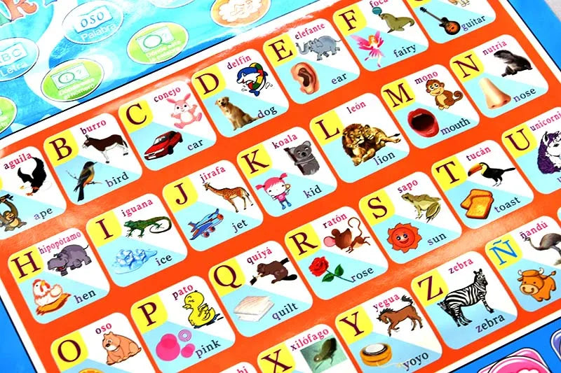 Bilingual English-Spanish Interactive Learning Poster for Toddlers