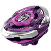Tête de loup stylisée sur une toupie violette et argentée en rotation.