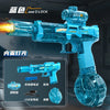 A blue Z-Lock electric water blaster gun is shown, highlighting its features and accessories.