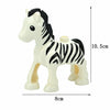 A white and black striped horse building block with dimensions 10.5cm high and 8cm long.