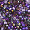 Multicolor round crystal glass beads in shades of purple and gray for jewelry making