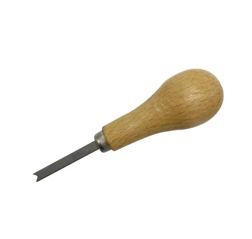 A professional bezel setting pusher tool with a wooden handle and metal tip.