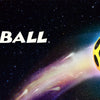 A yellow moon ball is shown against a dark, starry background with a bright purple and blue streak behind it.