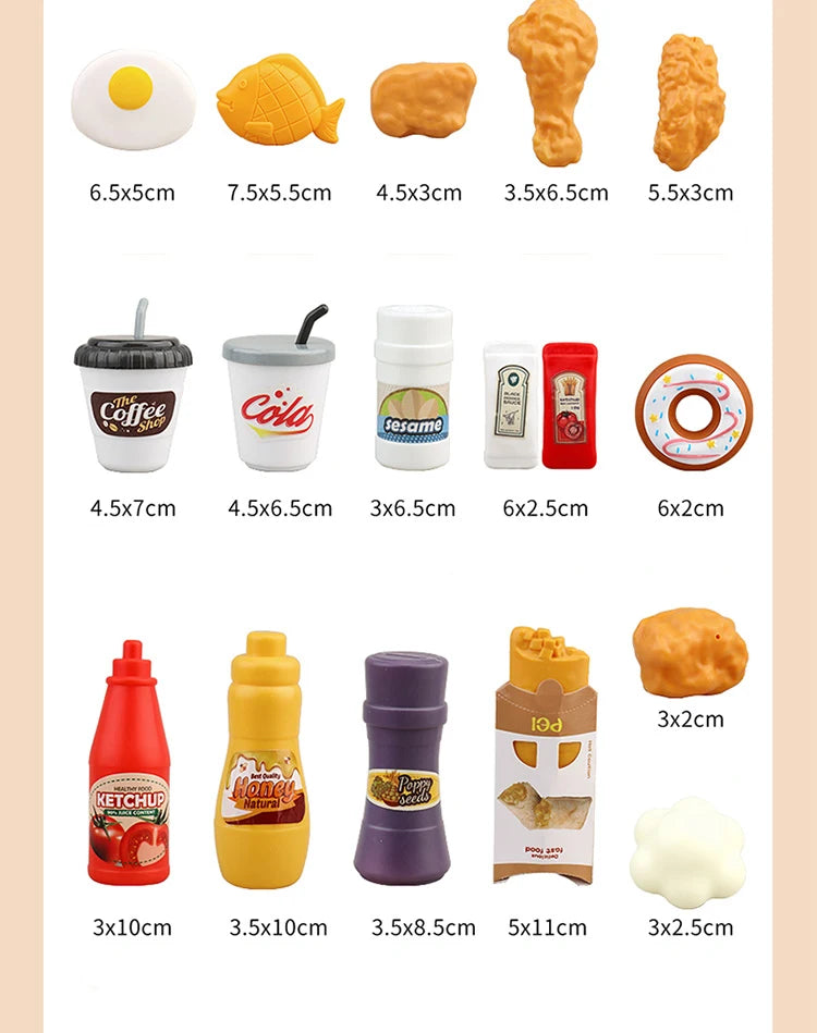 Realistic Play Food Set for Kids with Burger, Fries & More