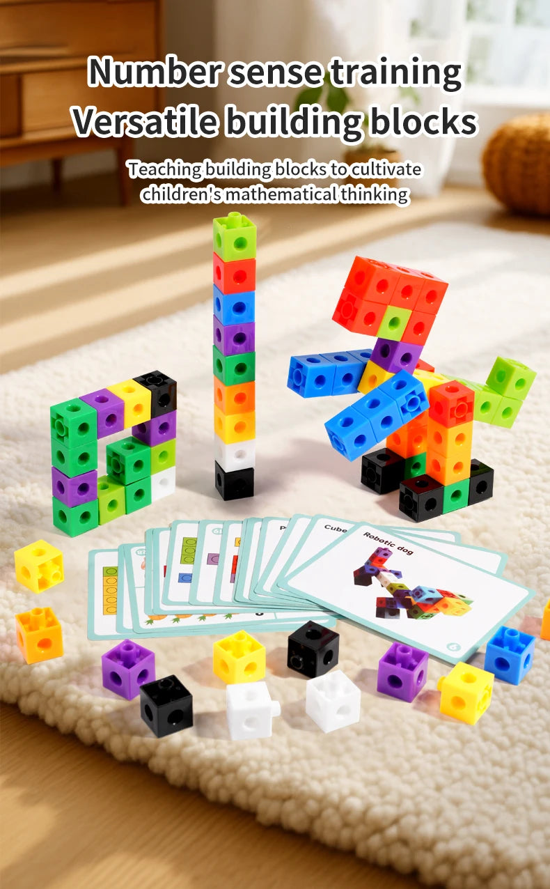 Versatile building blocks in various colors and shapes used for number sense training and mathematical thinking.