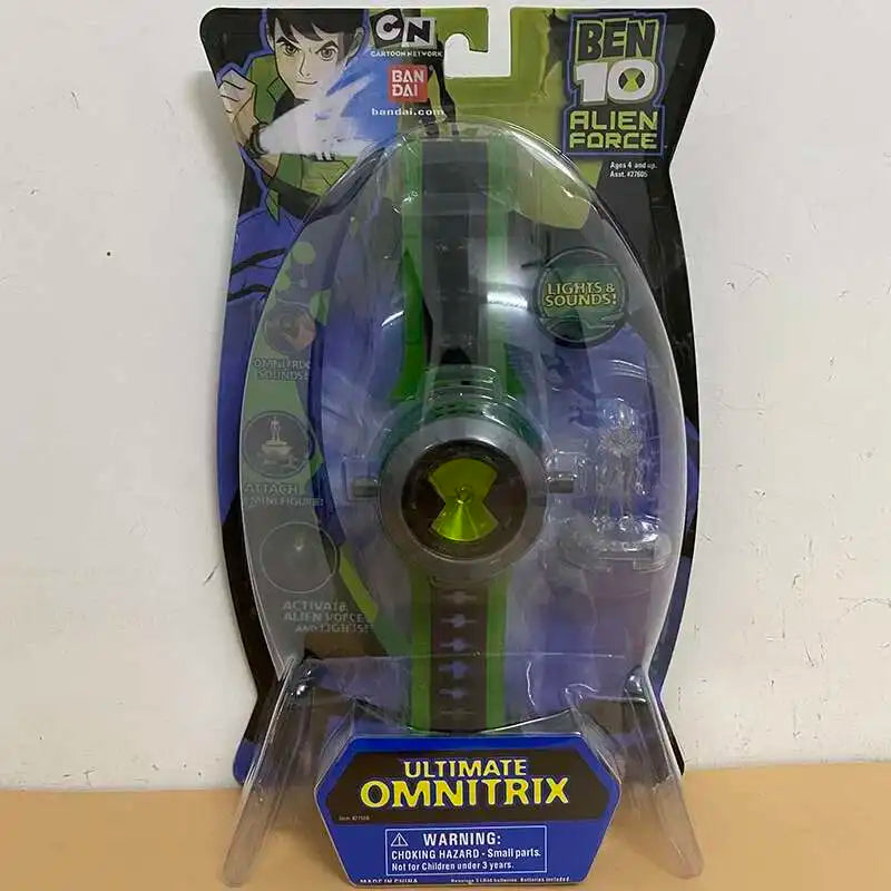 A Ben 10 Omnitrix projector watch toy displayed in its packaging.