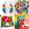 A collection of DIY bracelet making kits featuring letter and pony beads in various colors.