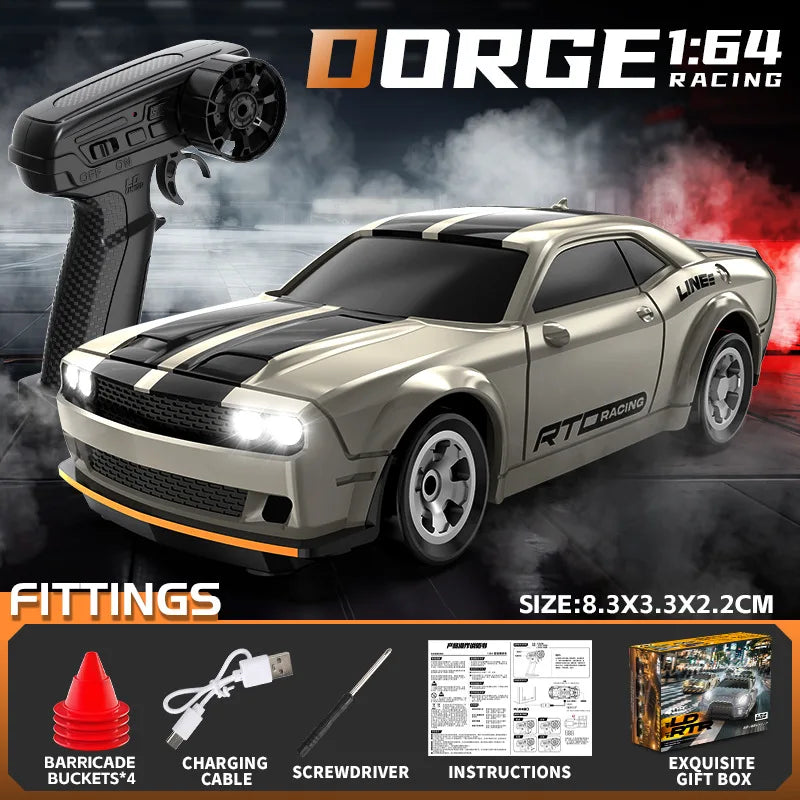 DORGE 1:64 Racing car model with fittings and box shown on a dark background