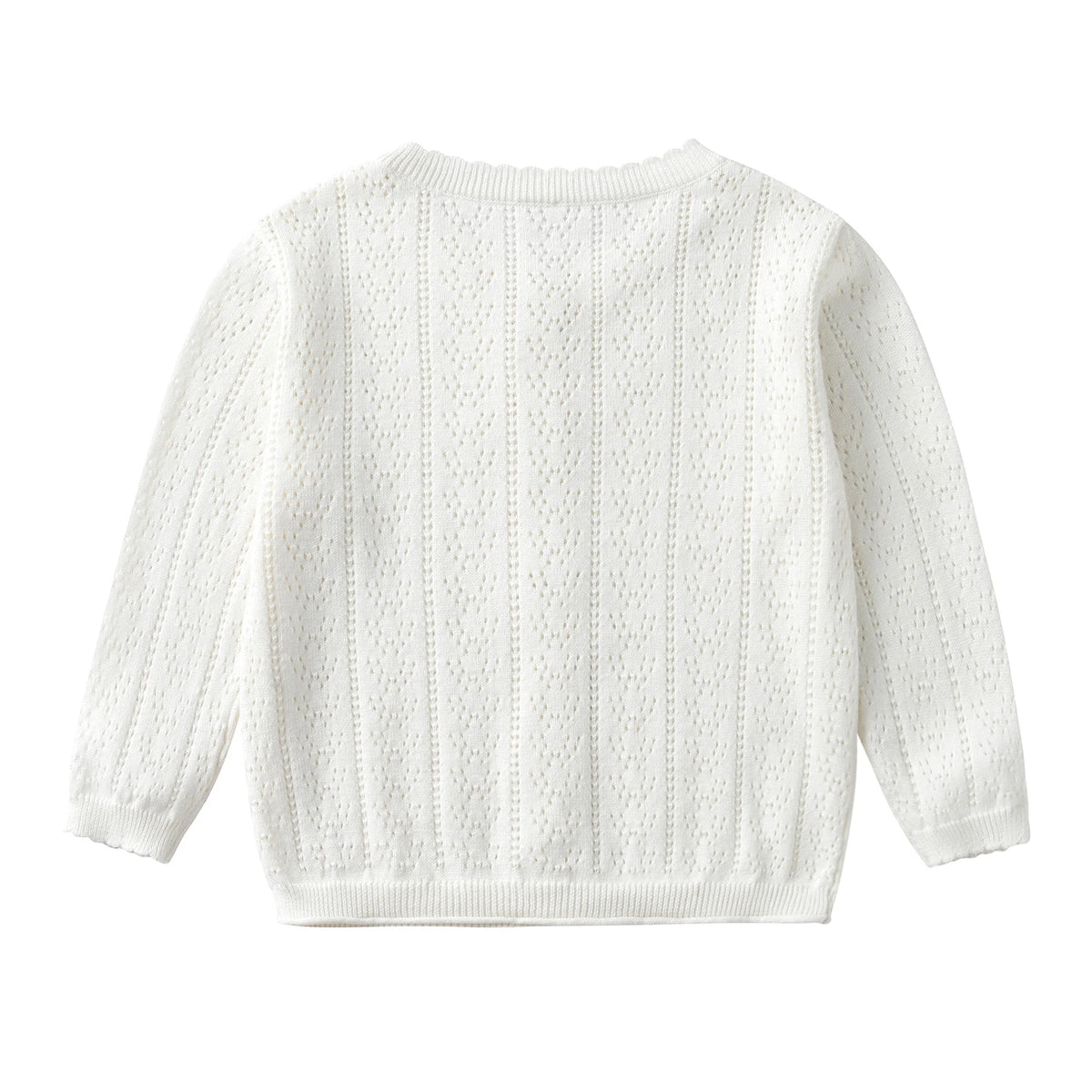 White knitted cotton cardigan sweater for a baby girl