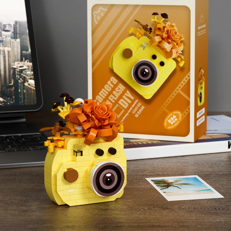 Retro SLR Camera Building Block Set with Floral Accent