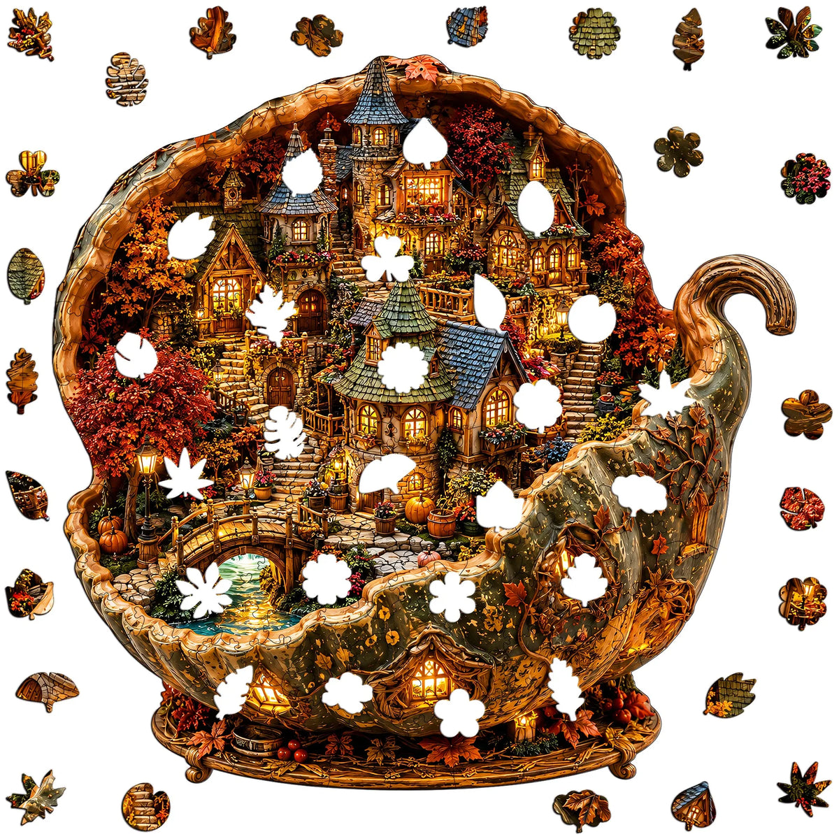 A detailed jigsaw puzzle depicting a wooden forest deer in a sunset setting.