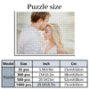 A grid showing various sizes of jigsaw puzzles, including 35, 300, 500, and 1000 pieces, with corresponding inch and centimet
