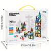 A box of colorful magnetic pipe building blocks for kids containing 73 pieces.