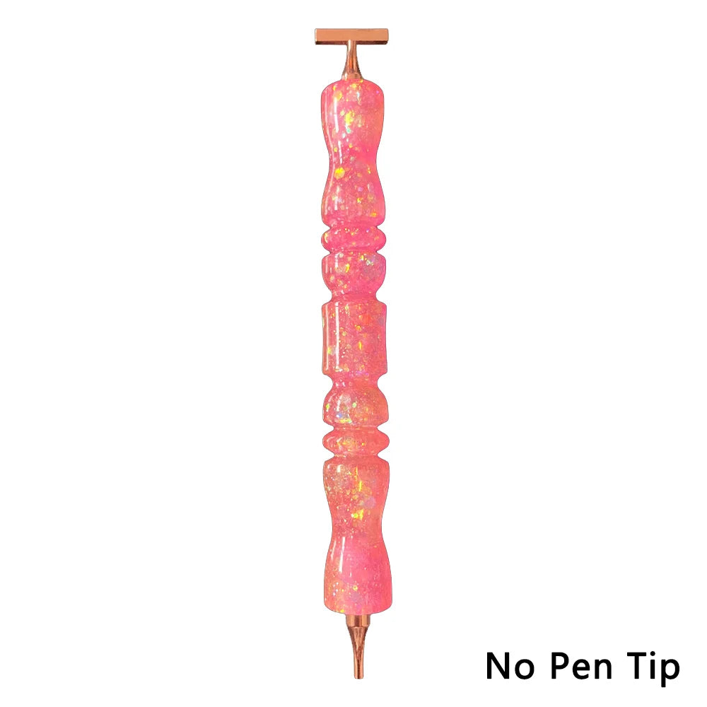 A pink diamond painting pen with an interchangeable resin tip, shown vertically.