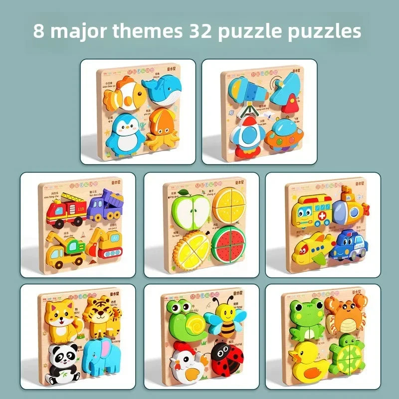 Montessori 3D Wooden Animal & Traffic Puzzle for Kids