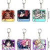 Three enamel keychains featuring chibi versions of anime characters with detailed artwork.